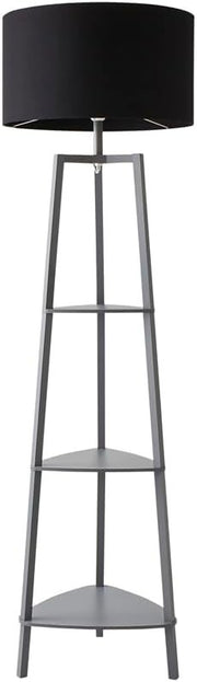Modern Grey Wooden Floor Lamp with 3 Storage Shelves & LED Bulb, 156cm