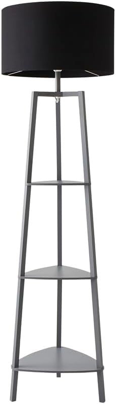 Modern Grey Wooden Floor Lamp with 3 Storage Shelves & LED Bulb, 156cm