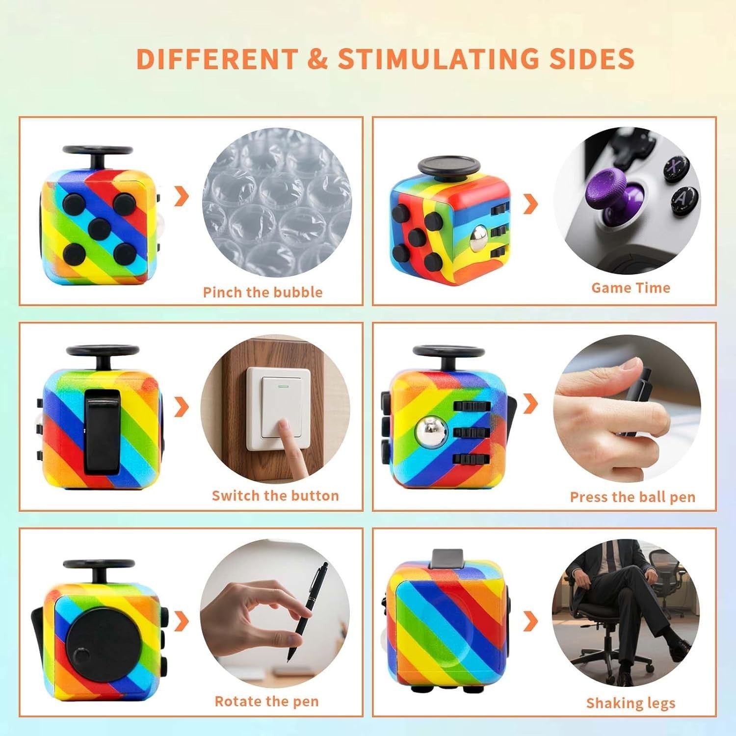 4 Pack Fidget Cube Anxiety Relief Silent Audible Sensory Toy ADHD
