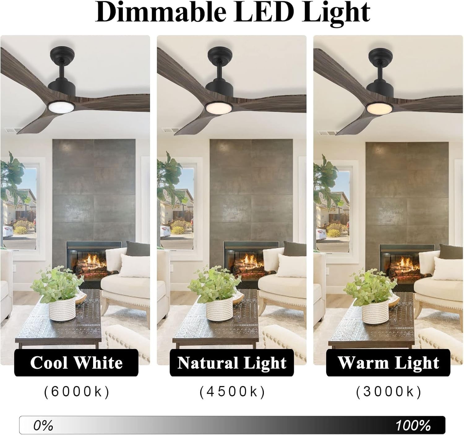 OFANTOP 132CM Smart Ceiling Fan with Light, 3-Blade, 6-Speed, Dark Brown