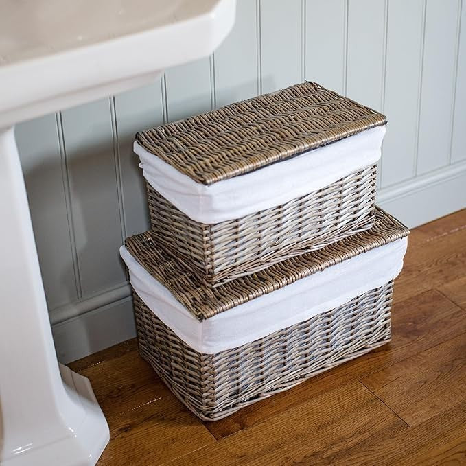 Large Wicker Laundry Hamper with Lid & Cotton Liner – Bedroom Bathroom Storage B