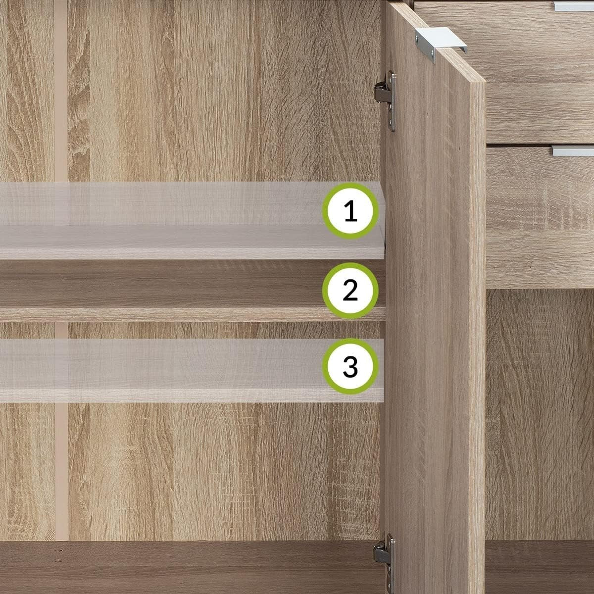 Oak Sideboard Storage Cabinet 3 Door 2 Drawer Unit 107cm MDF Modern