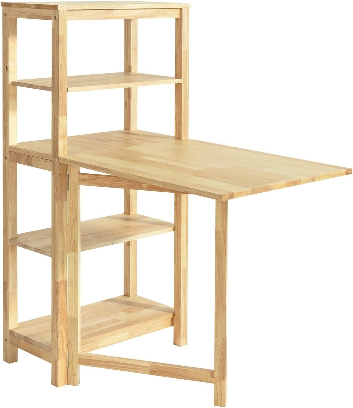 Folding Dining Table with 5 Storage Shelves Rubber Wood Kitchen Table