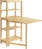 Folding Dining Table with 5 Storage Shelves Rubber Wood Kitchen Table