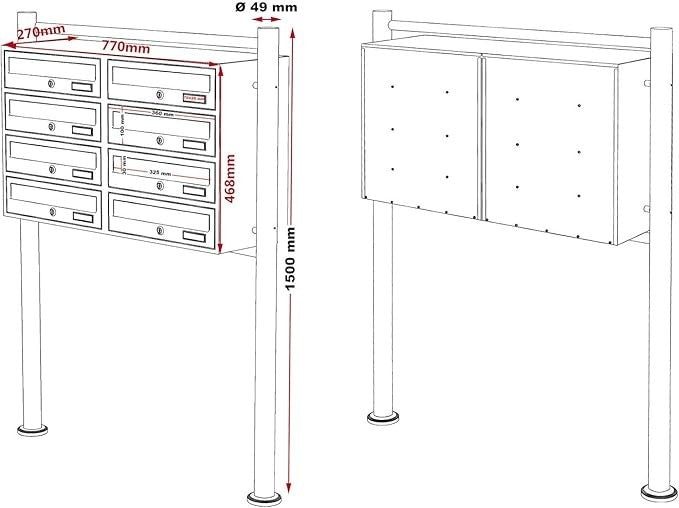 Outdoor Lockable Multi Slot Letterbox System 8 Compartments Steel Anthracite