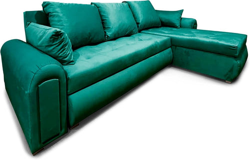 Convertible L-Shape Sofa Bed with Storage – Plush Velvet Green Sleeper