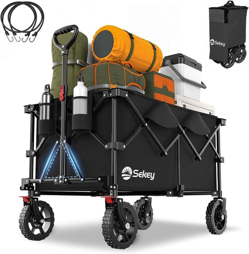 Black 200L Folding Camping Wagon 150kg Heavy Duty All Terrain Festival Trolley