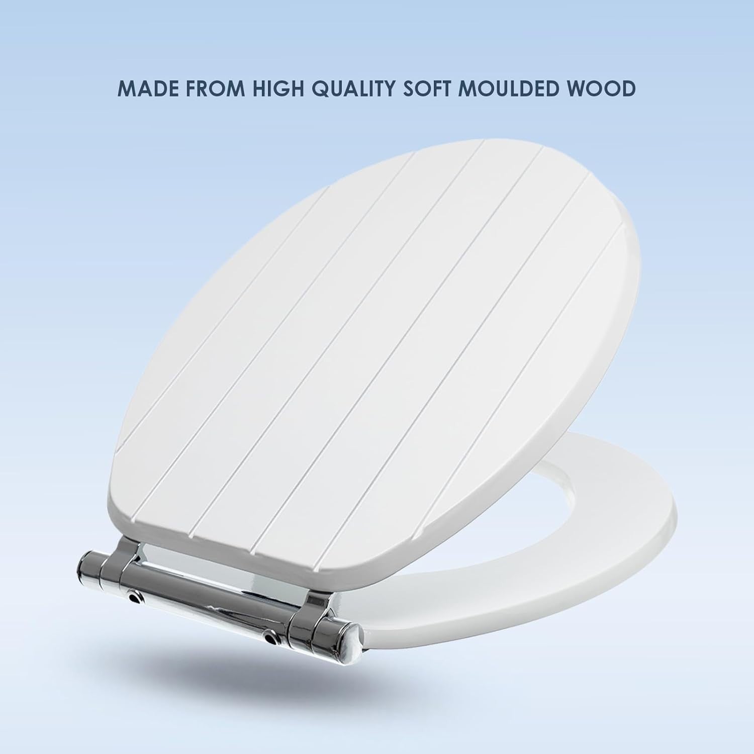 White Tongue & Groove Toilet Seat Soft Close Moulded Wood Easy Clean 42x36cm