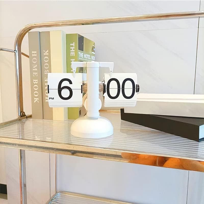 Mechanical Flip Clock Silent Retro Desk Alarm Clock White Home Office