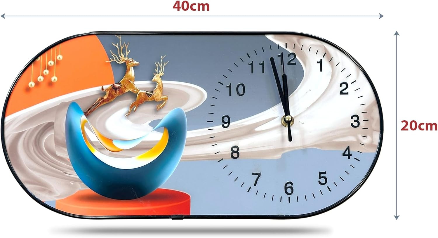 Modern Oval Art Wall Clock Large Display Silent Decor for Home Office