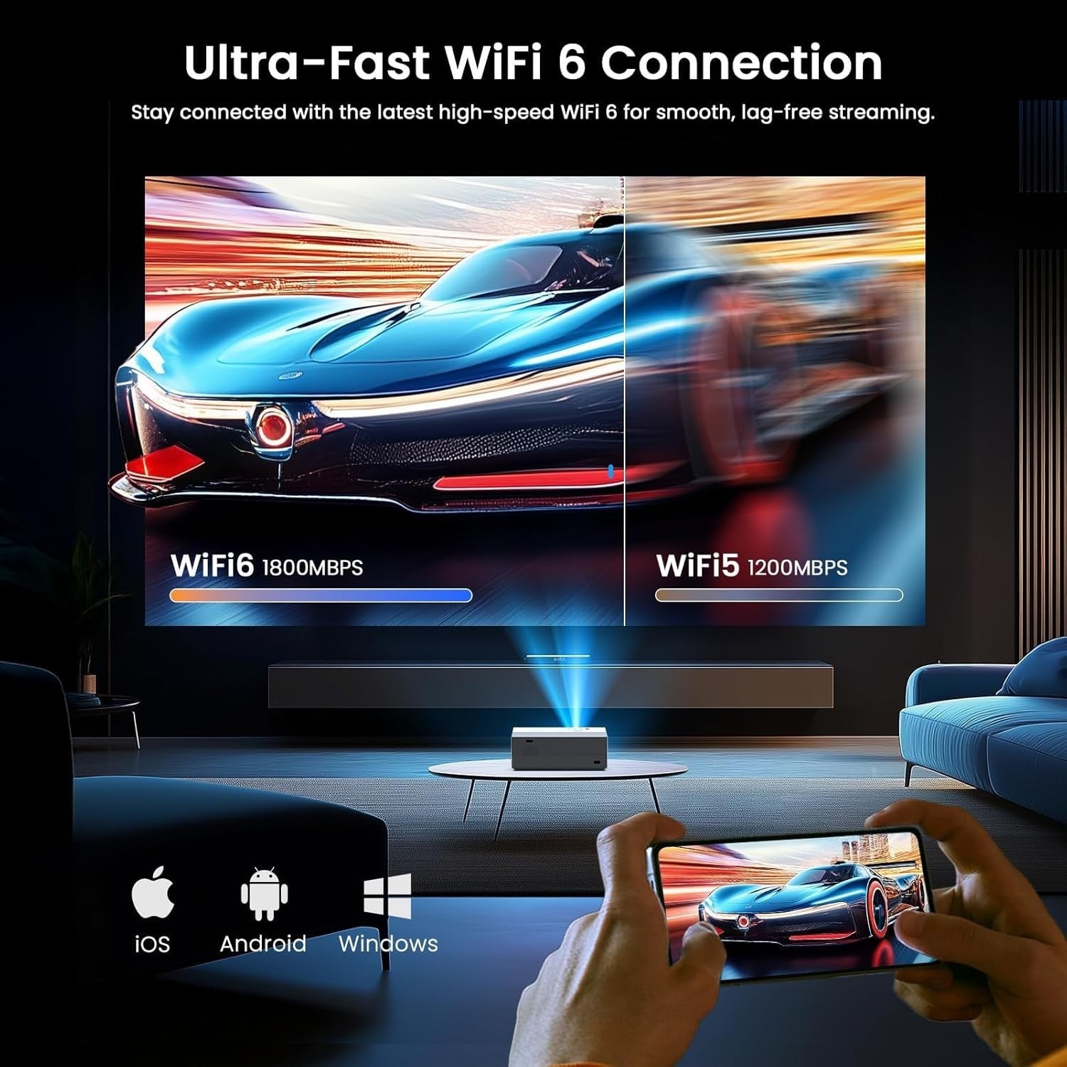 4K Supported Projector Auto Focus Keystone WiFi 6 Bluetooth 300"