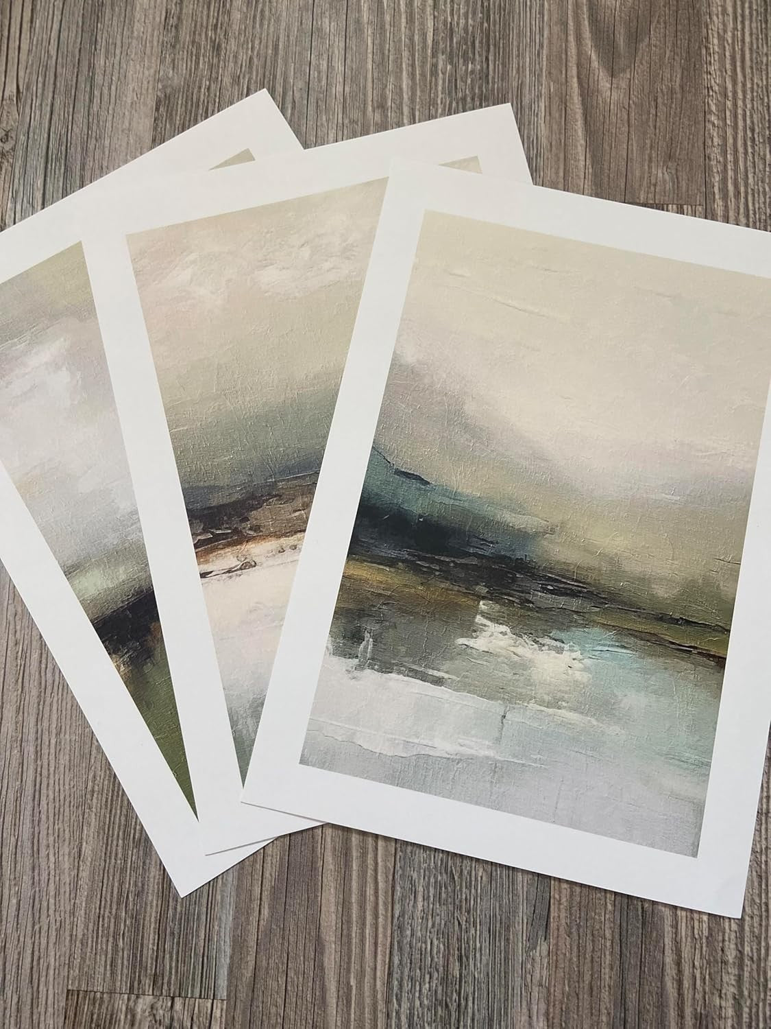 Muted Abstract Landscape Posters Set of 3 A3 Green Grey Wall Art
