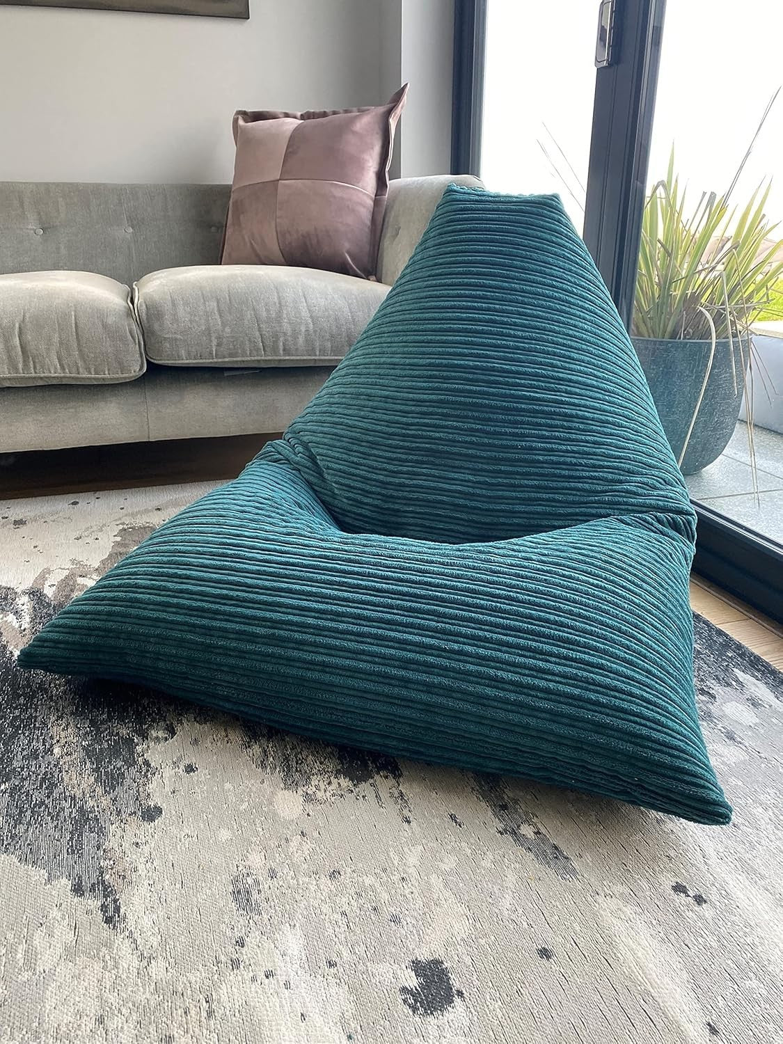 Large Jumbo Cord Bean Bag Chair - Durable Triangular Lounge Seat, Ready Filled