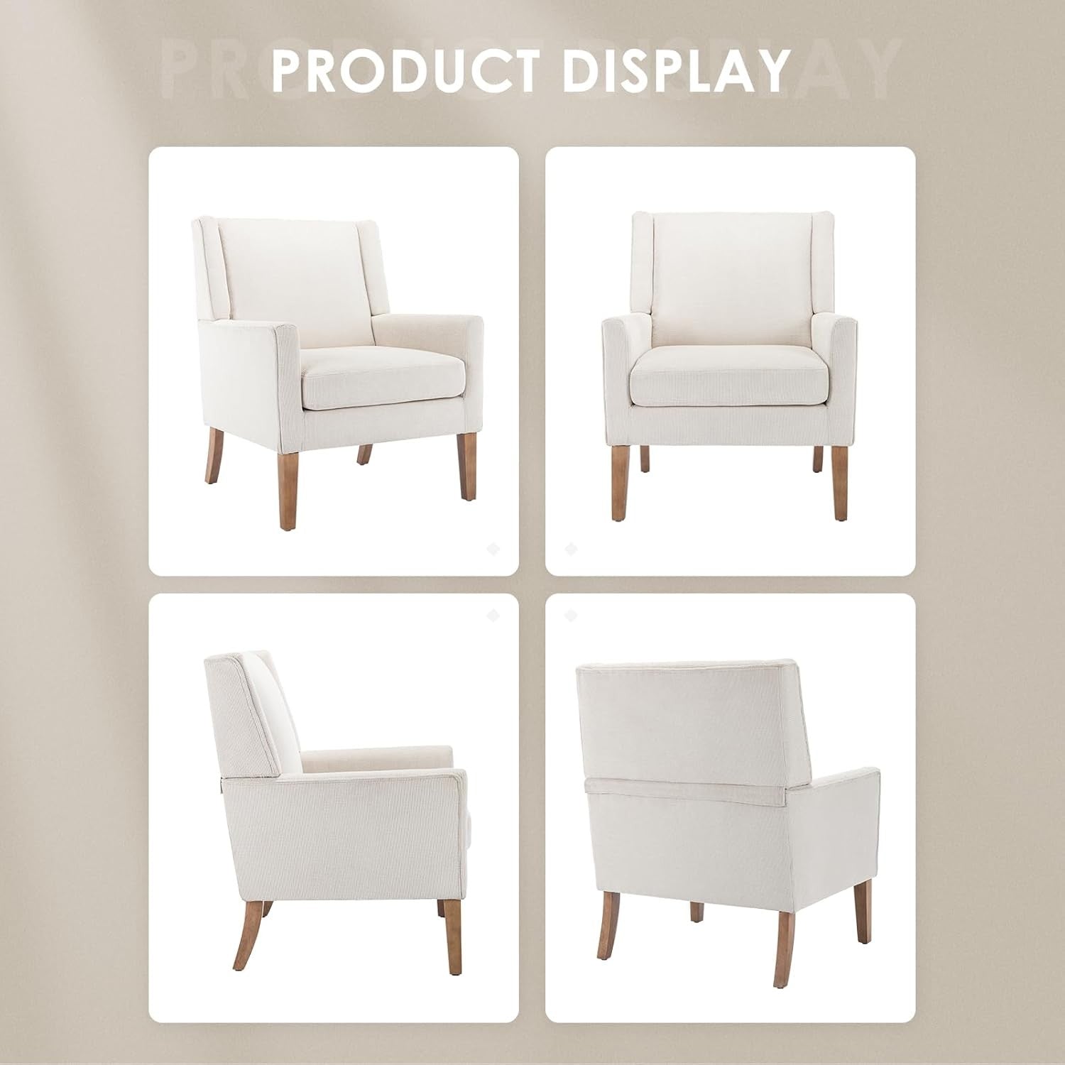 Beige Wingback Accent Armchair Upholstered Lounge Wood Legs