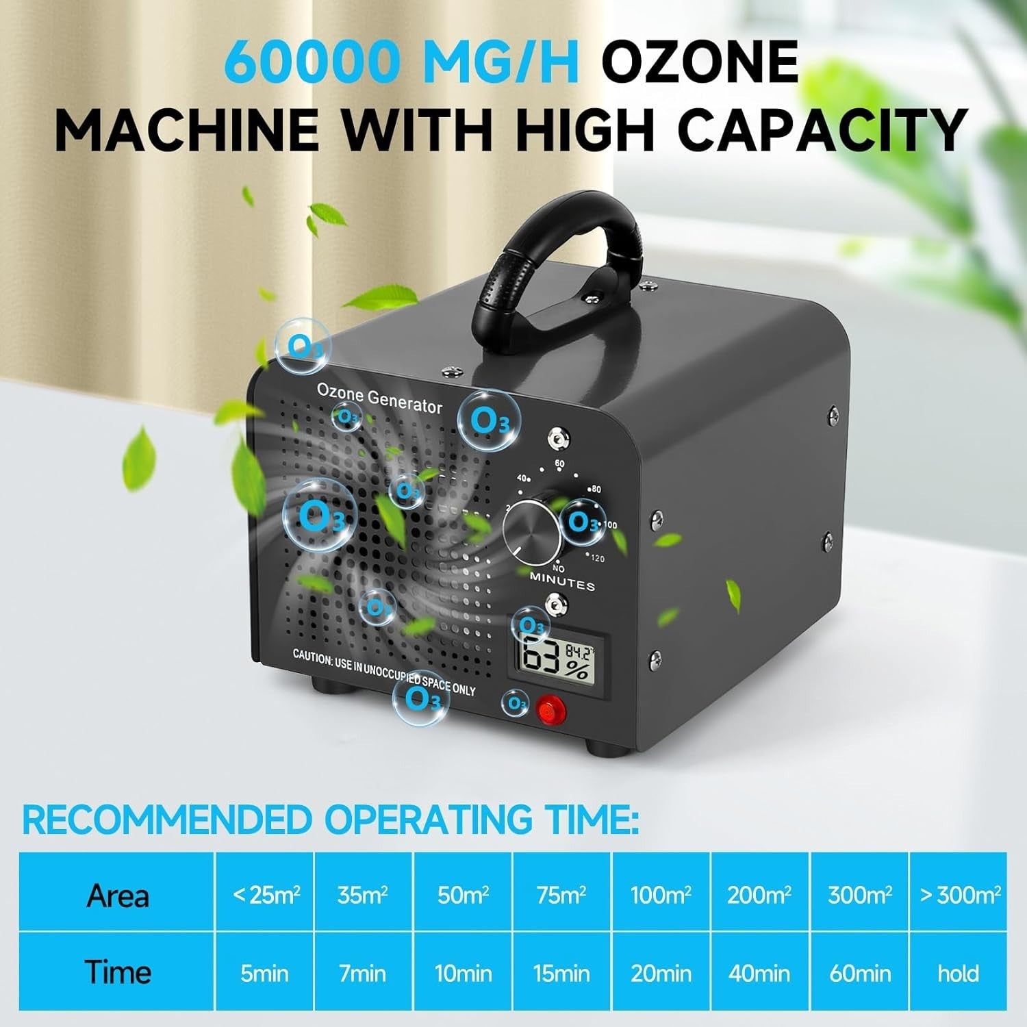 60000mg Ozone Generator Large Room Odor Remover Timer Garage Home 320㎡