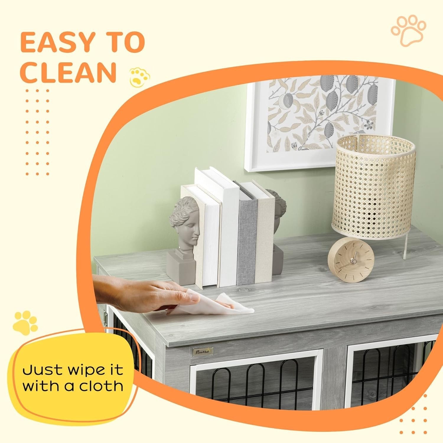 Indoor Dog Crate Furniture with Cushion | Side Table Style, Double Doors, 90cm