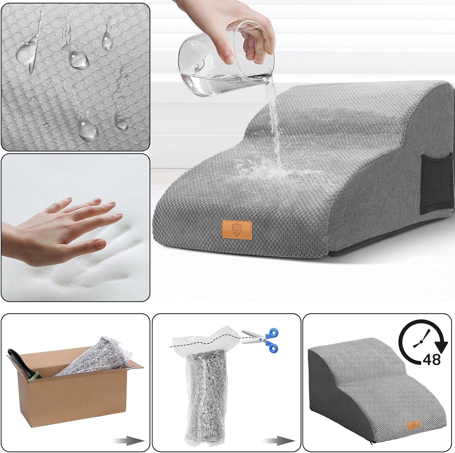 Grey 2 Step Extended Dog Stairs 30D Foam 55x40x30cm