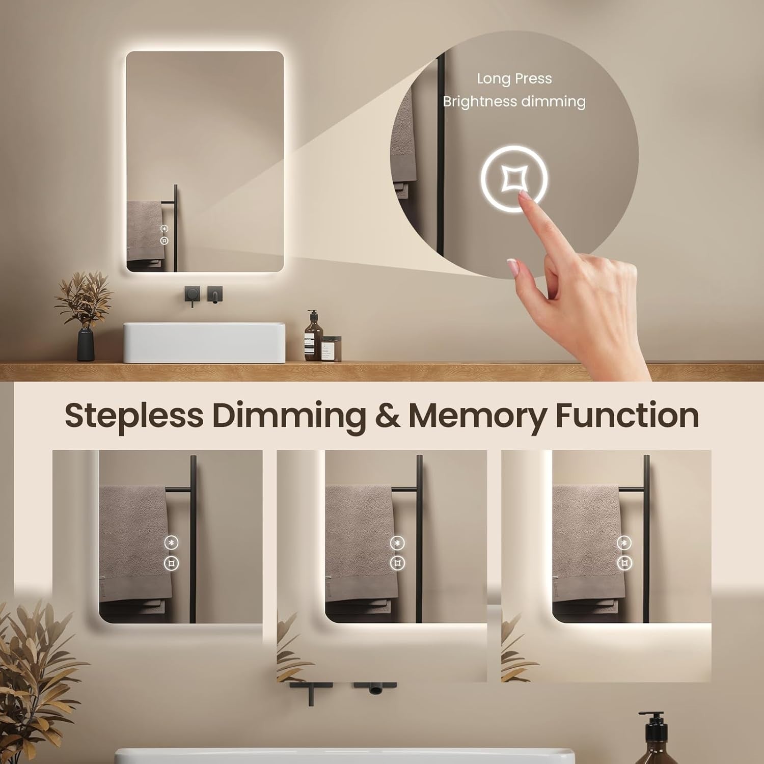 Bluetooth LED Bathroom Mirror with Anti-Fog Touch & Shaver Socket 60x80cm