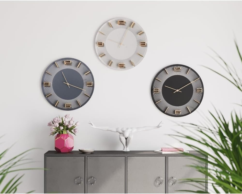 Modern Large 49cm White Wall Clock with Gold Accents Silent Analog Decor
