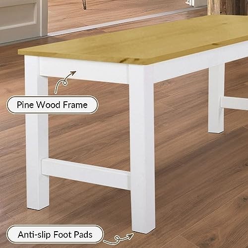 Set of 2 Wooden Dining Benches Indoor Natural Pine Kitchen Table Seating