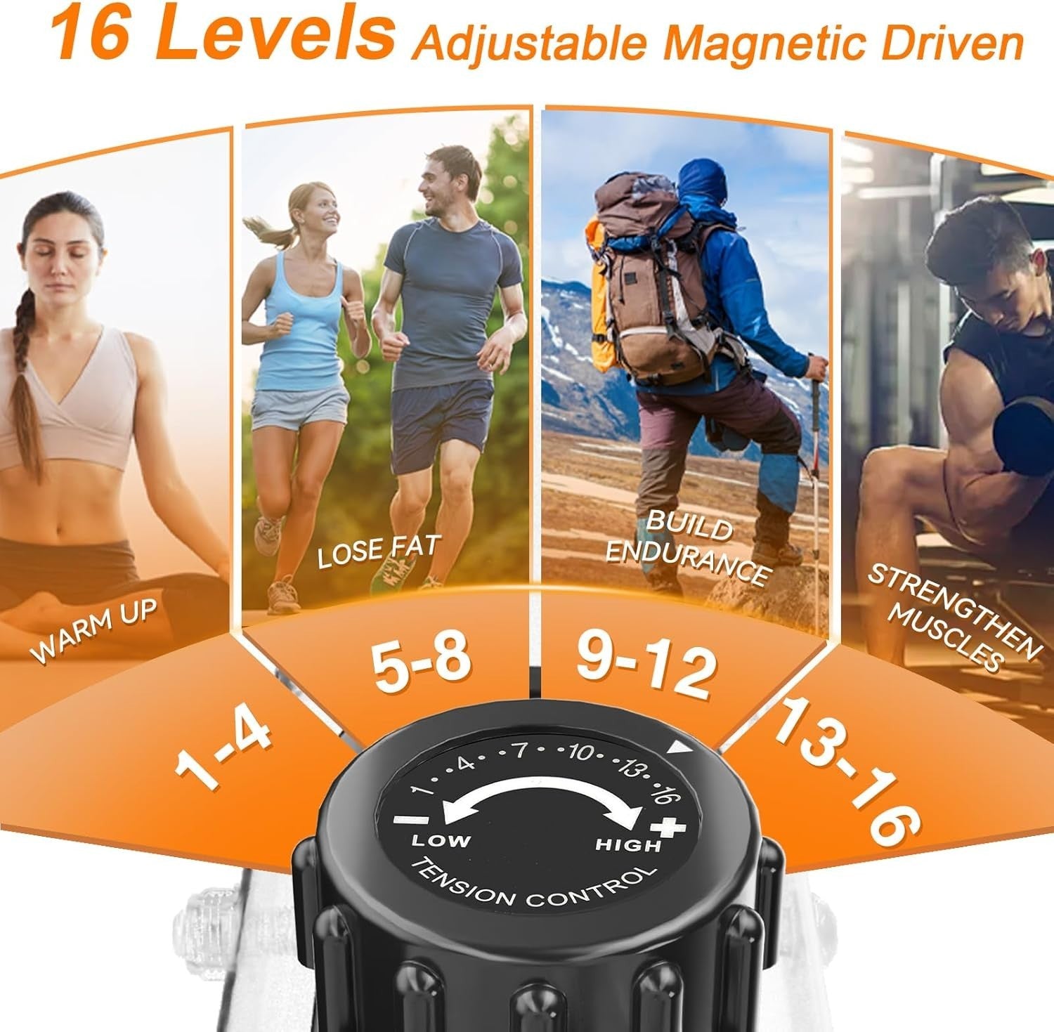 Foldable Magnetic Exercise Bike w/ LCD, 16 Levels, Heart Rate & Resistance Bands