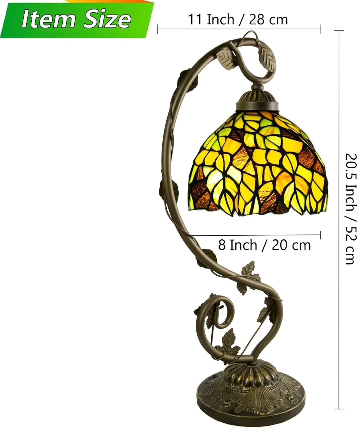 Stained Glass Table Lamp Remote Control Dimmable 3 Color Temp 22x19x52cm
