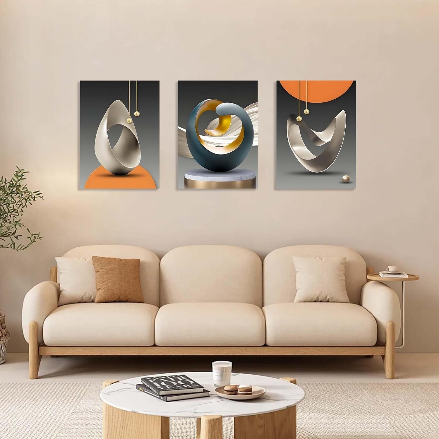 Set of 3 Abstract Geometric Canvas Wall Art 12x16 Framed Modern