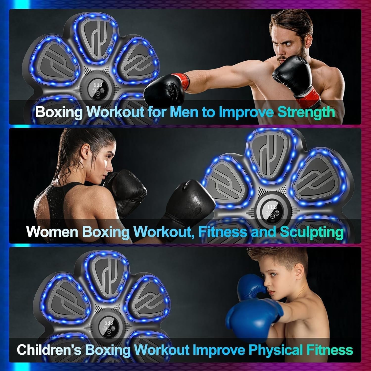 Music Boxing Machine LED Punch Trainer Bluetooth Wall Mounted Gloves