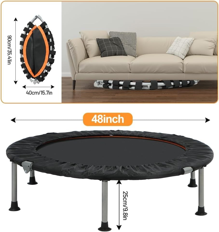 48in Foldable Exercise Trampoline Heavy Duty Silent Rebounder 150KG