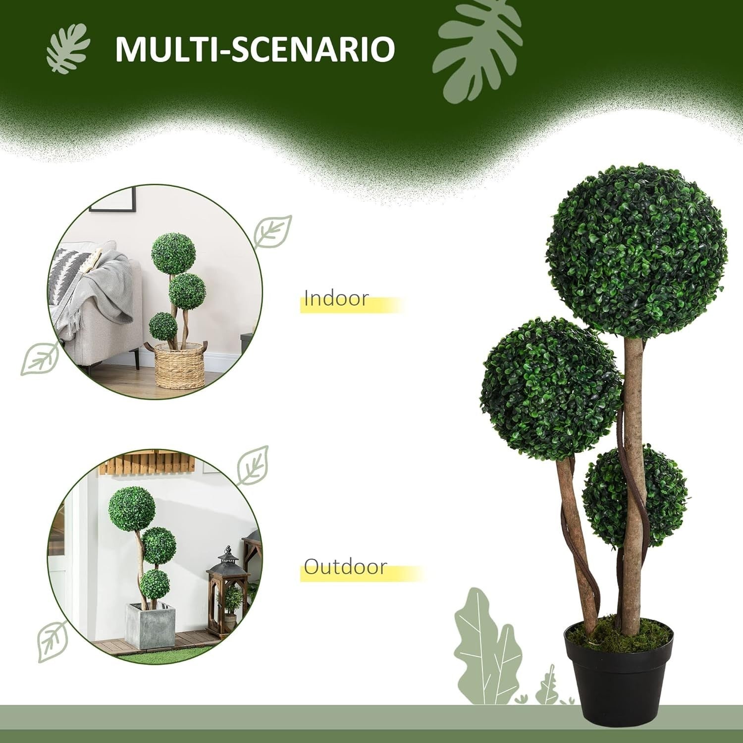 90cm Artificial Boxwood Triple Ball Topiary Tree in Weighted Pot Home Decor