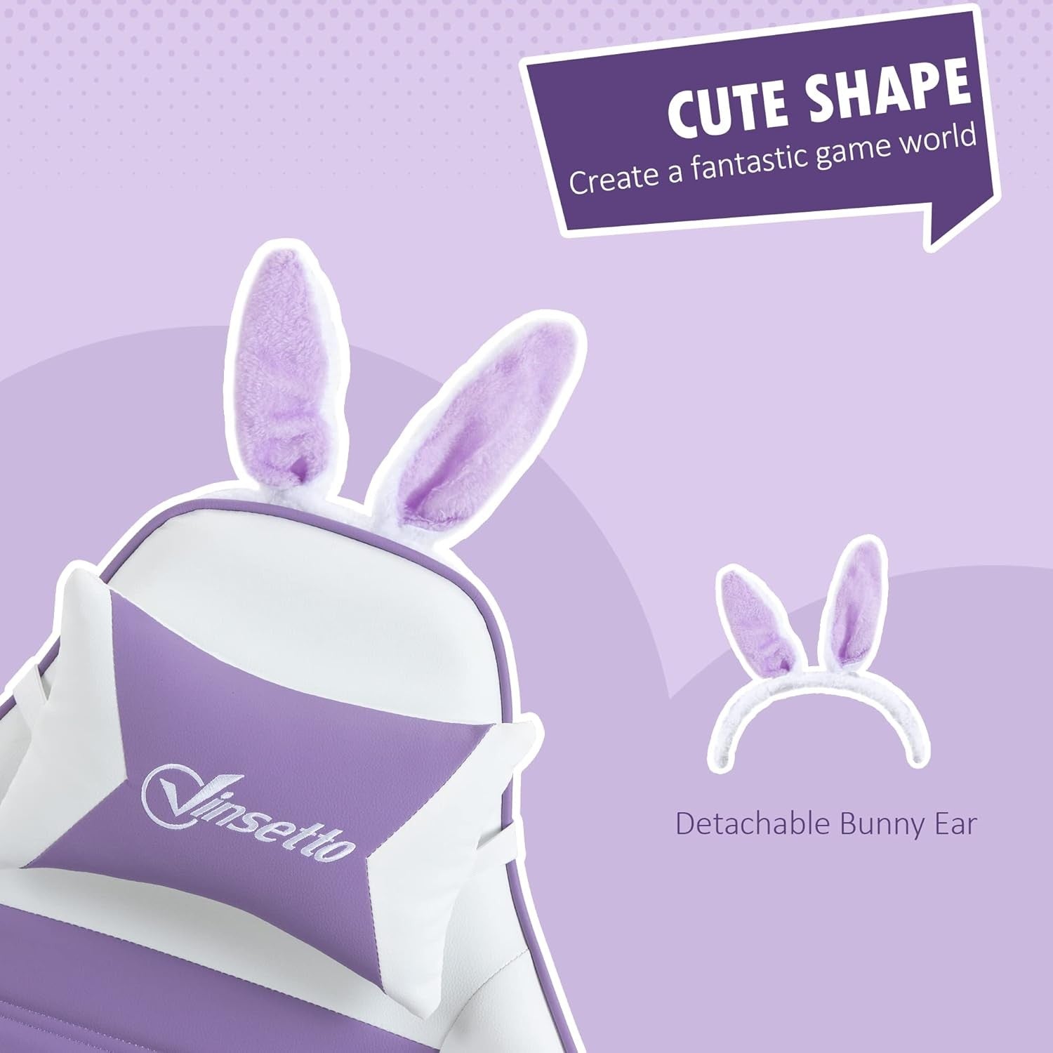 Reclining Gaming Chair w/ Footrest Bunny Ears PU Leather