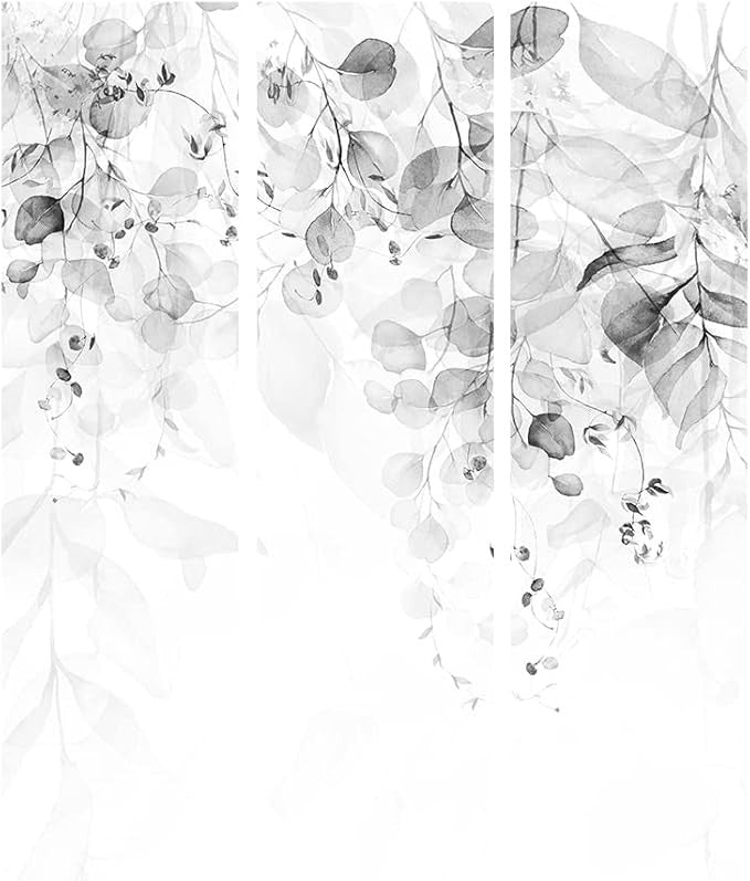 Grey Leaf 3 Panel Room Divider 135x172cm Folding Screen Nature Decor