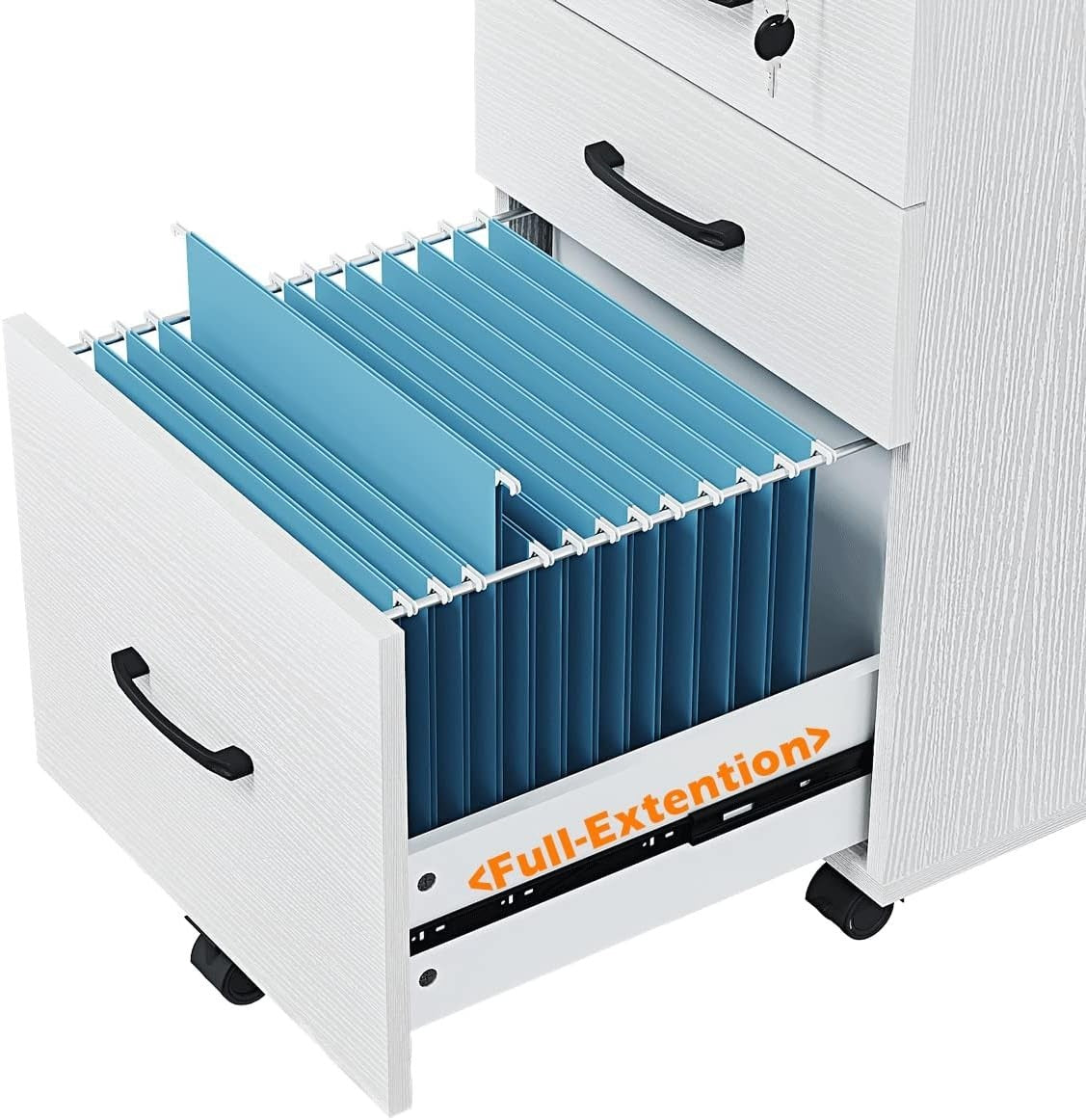 White Rolling File Cabinet 3 Drawer Locking Under Desk Letter Storage