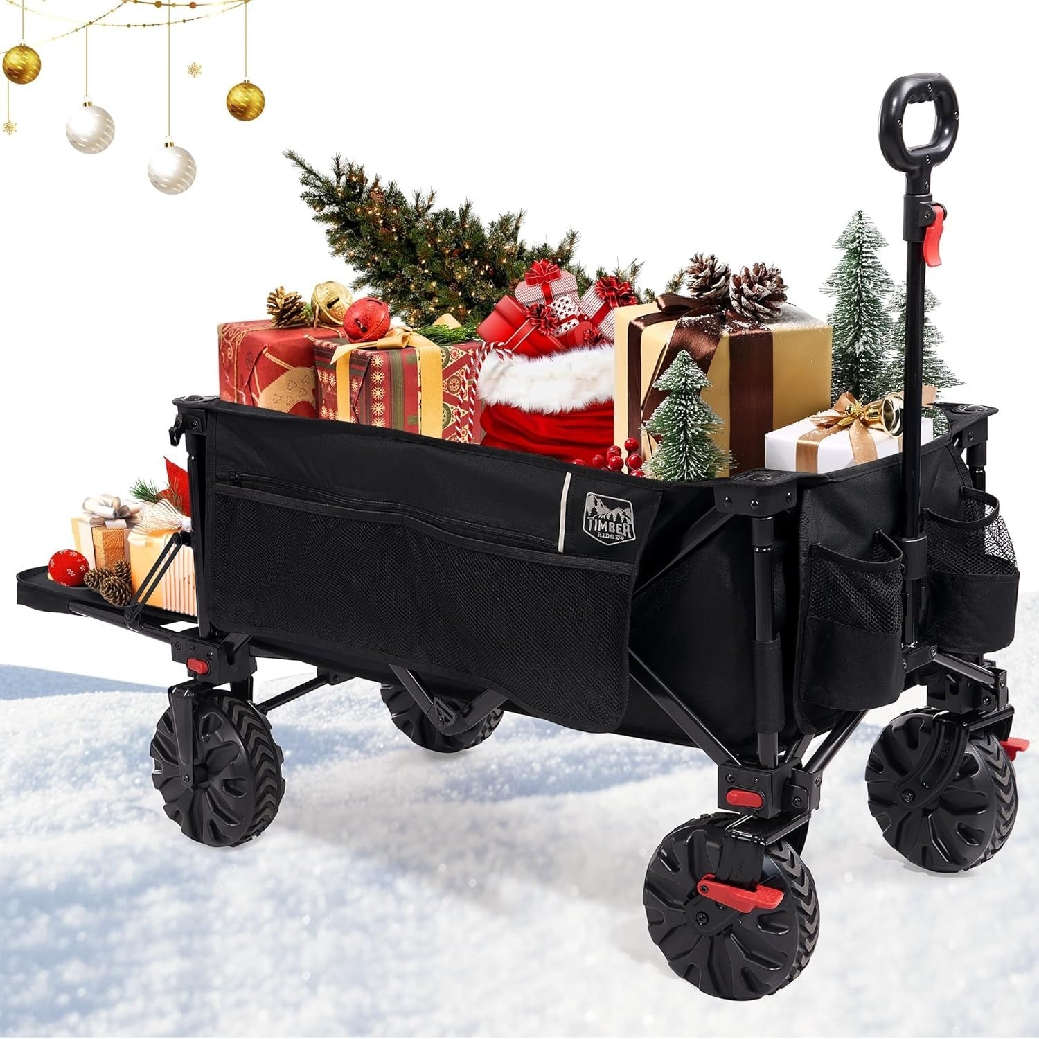 Black 300L Tailgate Folding Camping Wagon 135kg Heavy Duty Trolley with Brakes