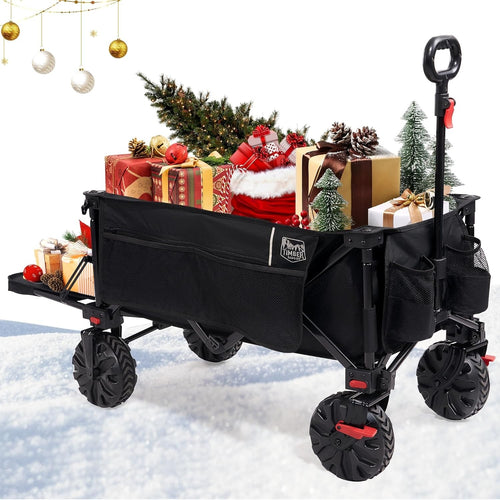 Black 300L Tailgate Folding Camping Wagon 135kg Heavy Duty Trolley with Brakes