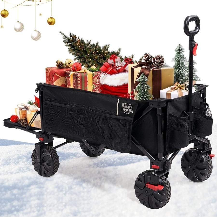Black 300L Tailgate Folding Camping Wagon 135kg Heavy Duty Trolley with Brakes