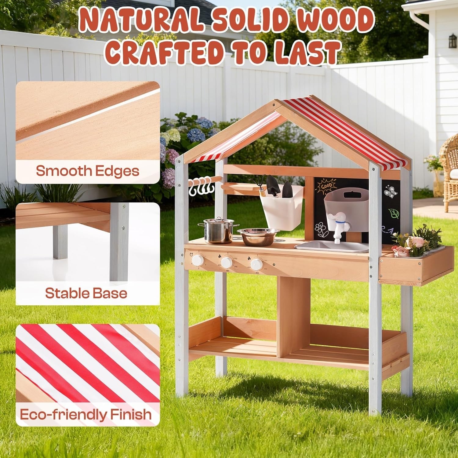 Outdoor Wooden Mud Kitchen Kids Garden Playset Sink Plant Box Toy