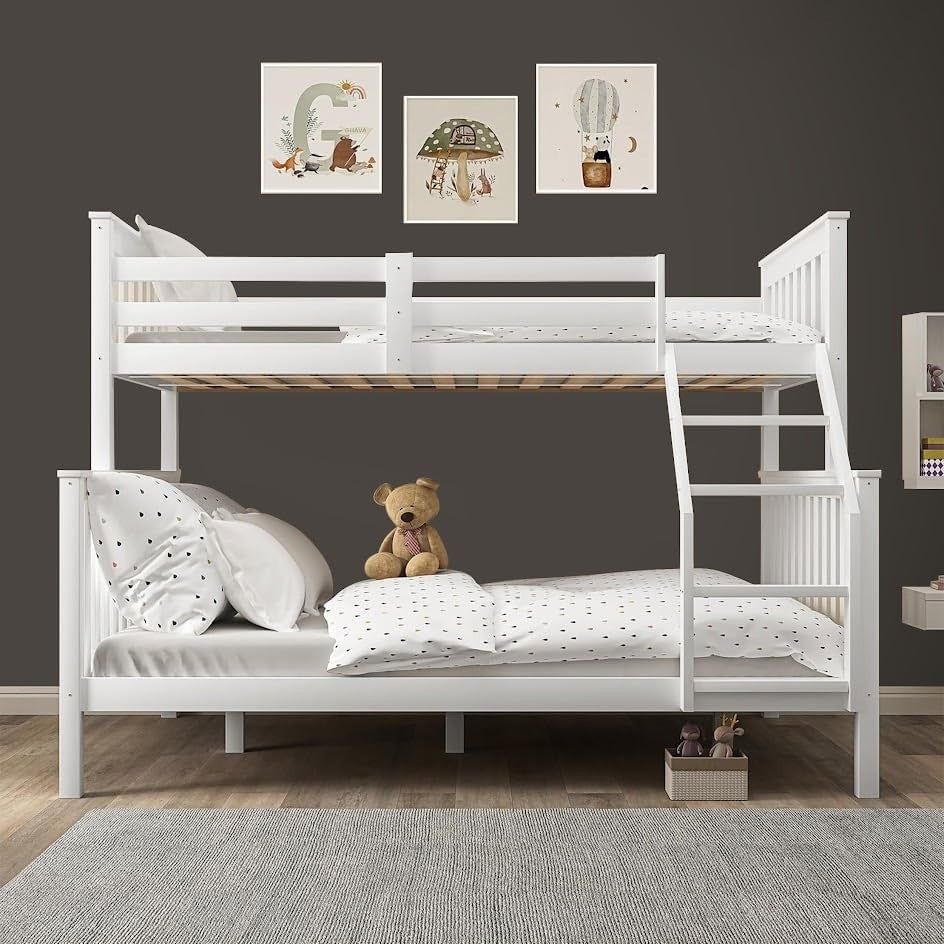 Wooden Triple Bunk Bed Frame – 4ft6 & 3ft Kids Sleeper with 2x Mattress