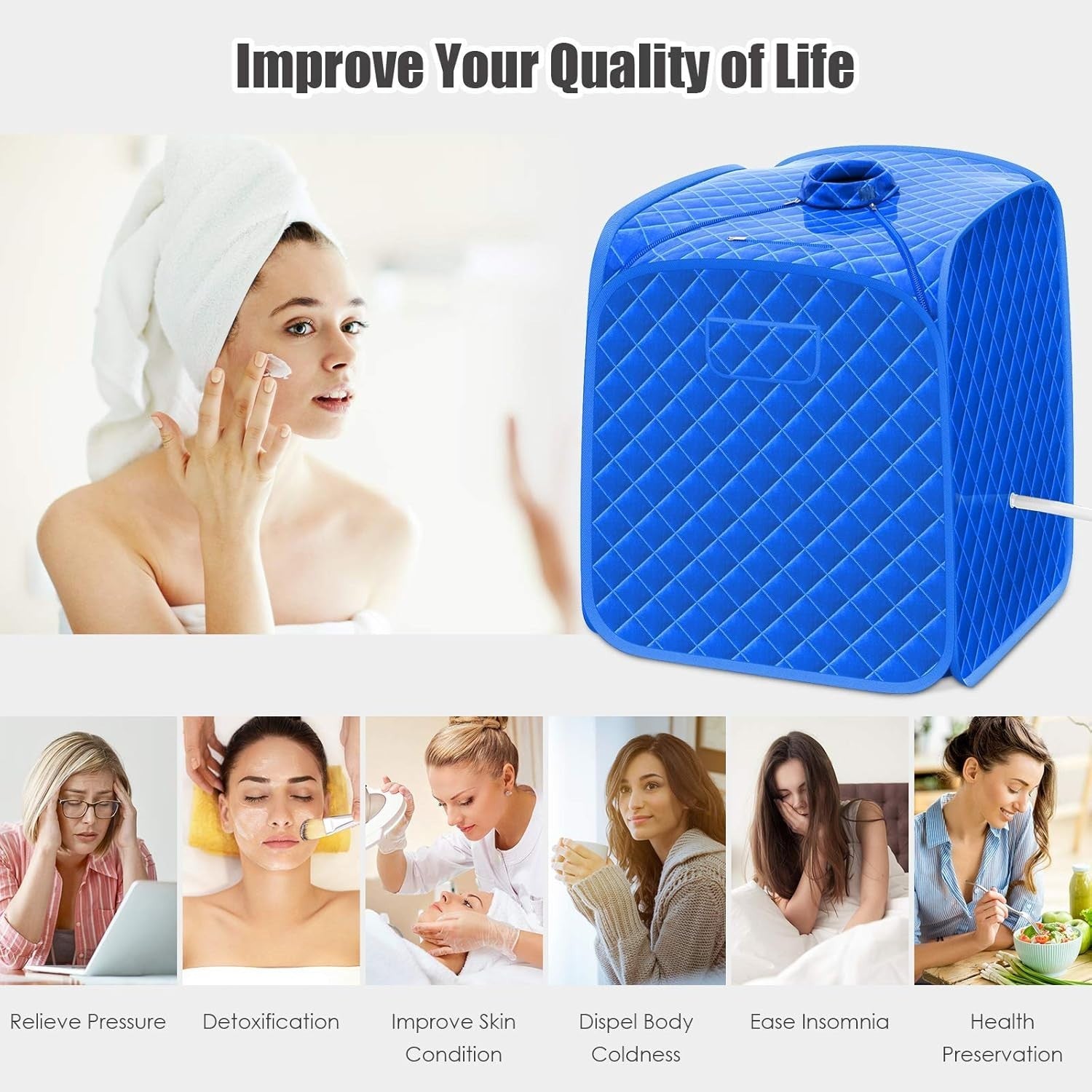 Portable Full Body Steam Sauna Tent Blue – 3L Steamer, Chair & Remote