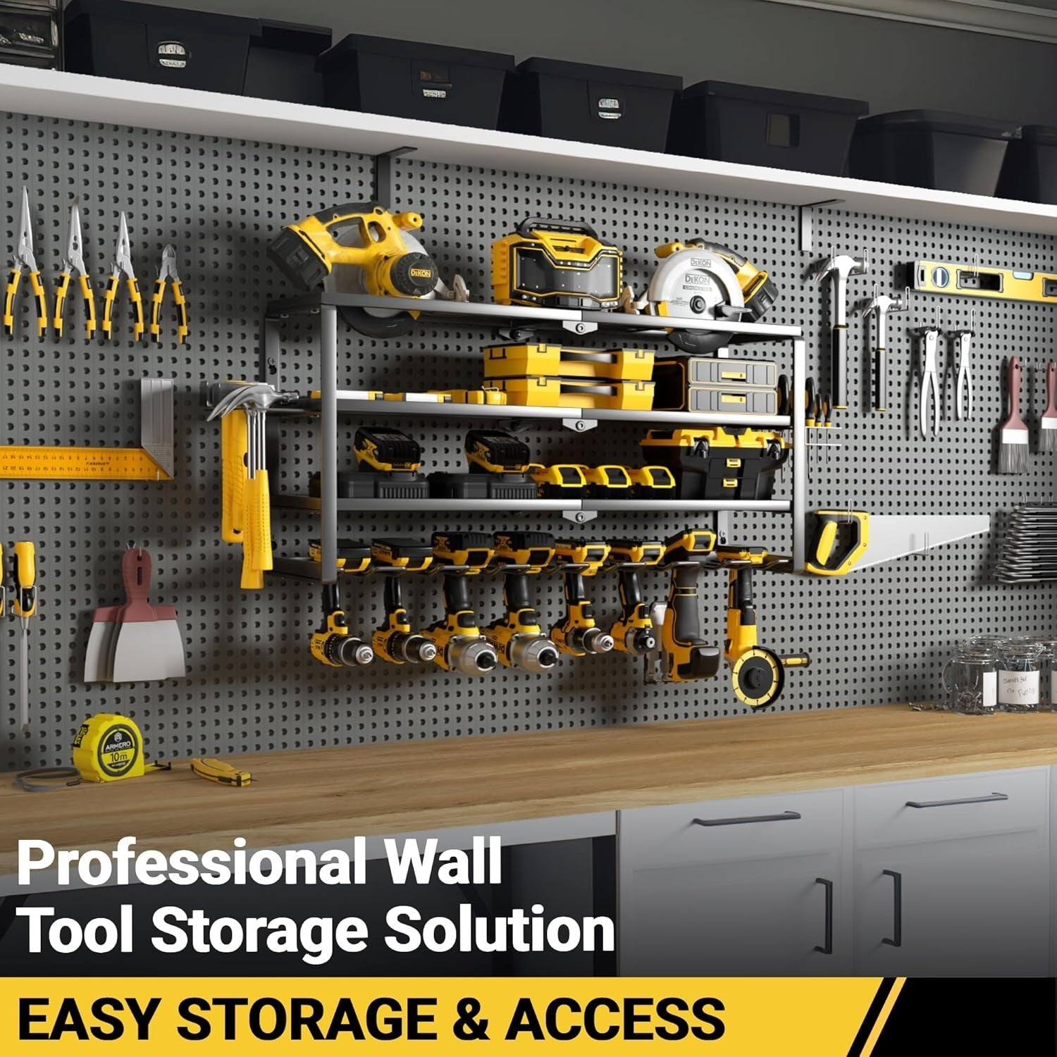Heavy-Duty 4-Layer Black Tool Rack 82.6W x 21D x 39H cm – Garage