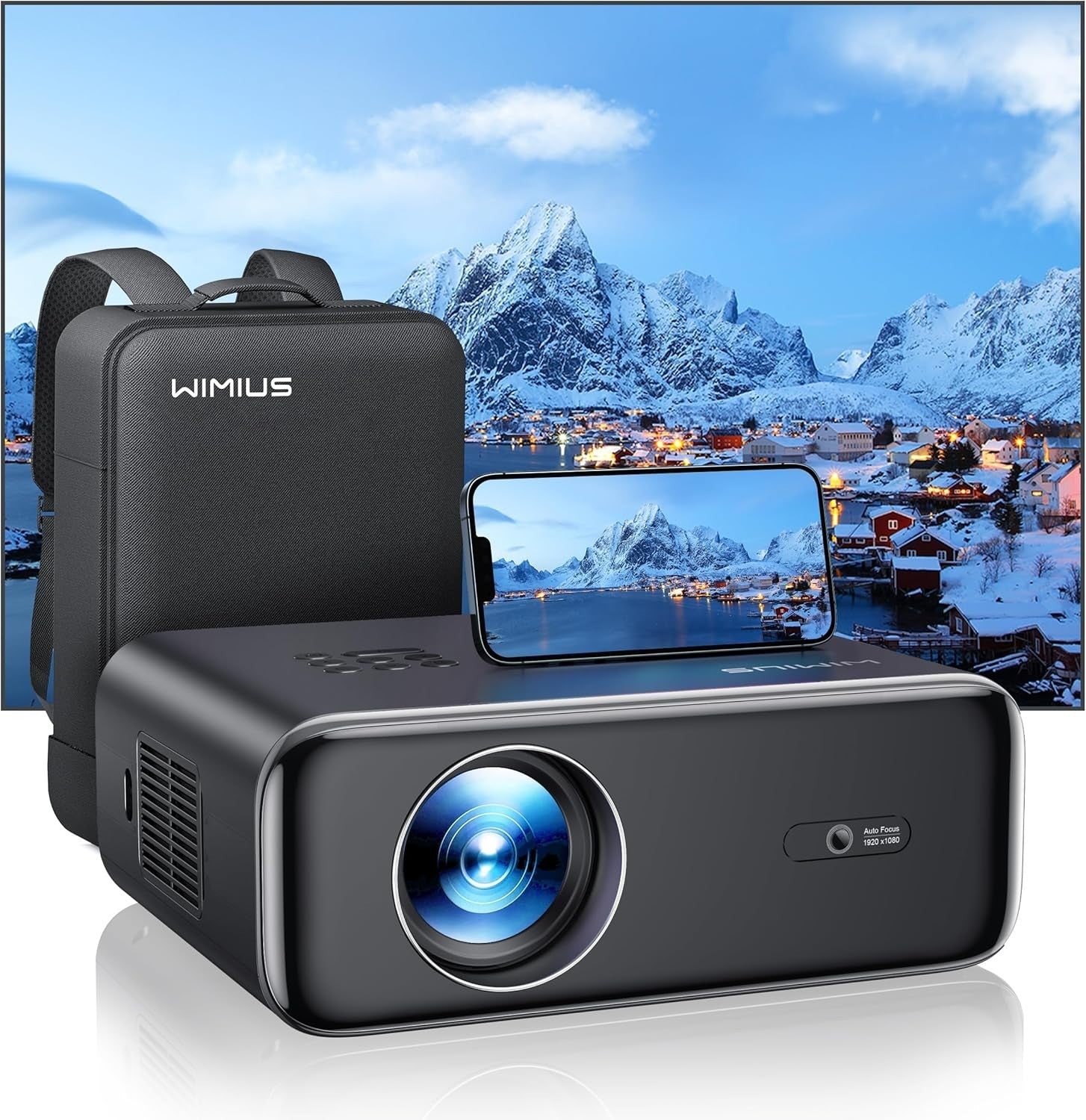 1080P WiFi 6 Bluetooth Projector Auto Focus 4K Support 300in Zoom