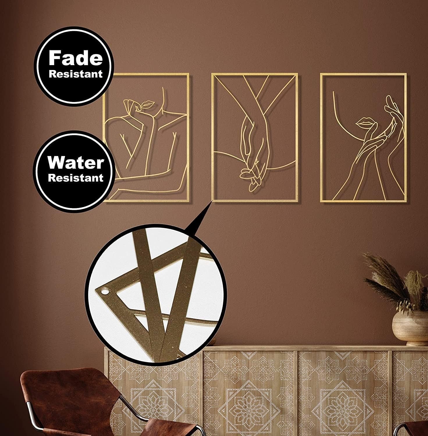 3Pcs Gold Female Body Line Metal Wall Art Decor