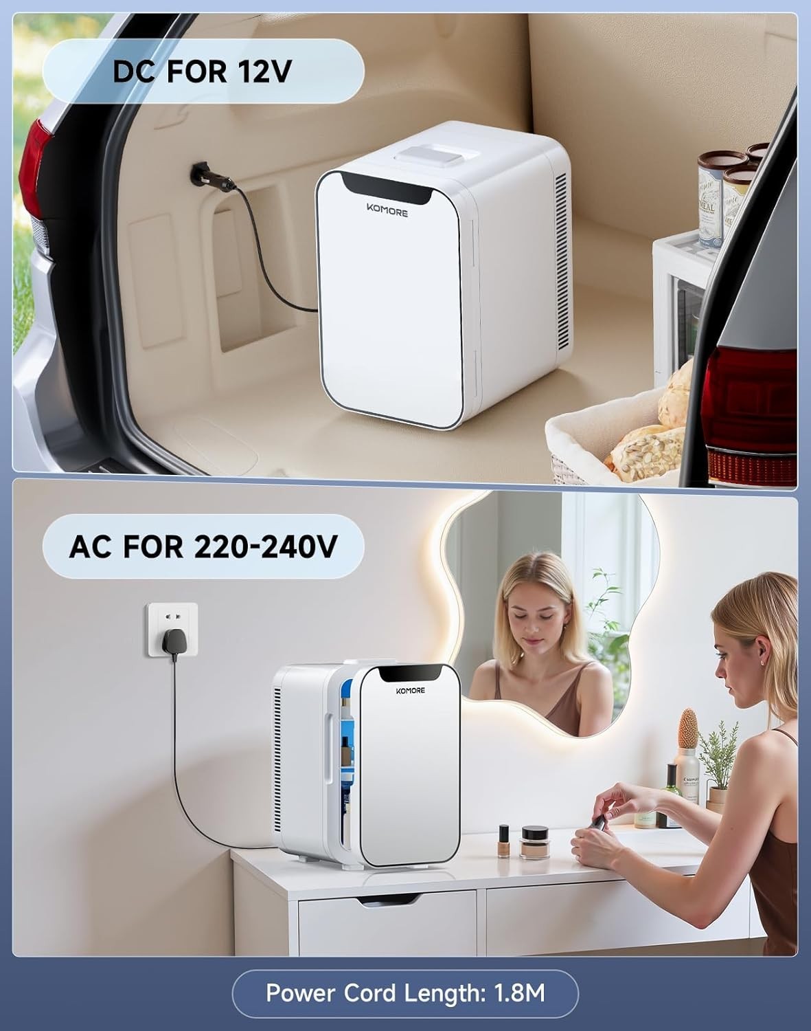 18L Mini Fridge Cooler & Warmer Portable AC 12V Compact White
