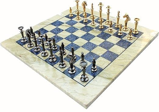 15" Australian Marble & Lapis Lazuli Chess Set – Luxury Board + Brass Pieces