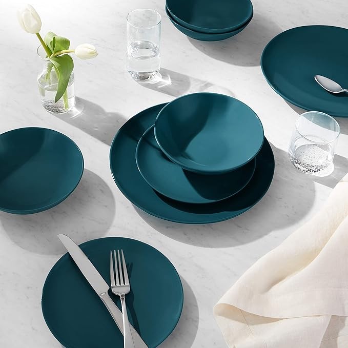 18pc Stoneware Dinnerware Set Teal Plates Bowls Service for 6