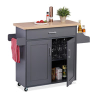 Grey Kitchen Trolley with Worktop, Drawer, Spice Rack & Storage 114x39x90cm