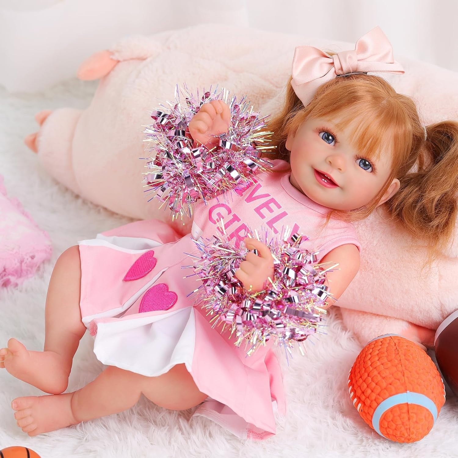 20” Reborn Baby Doll Long Hair Smiling Girl Soft Body Set