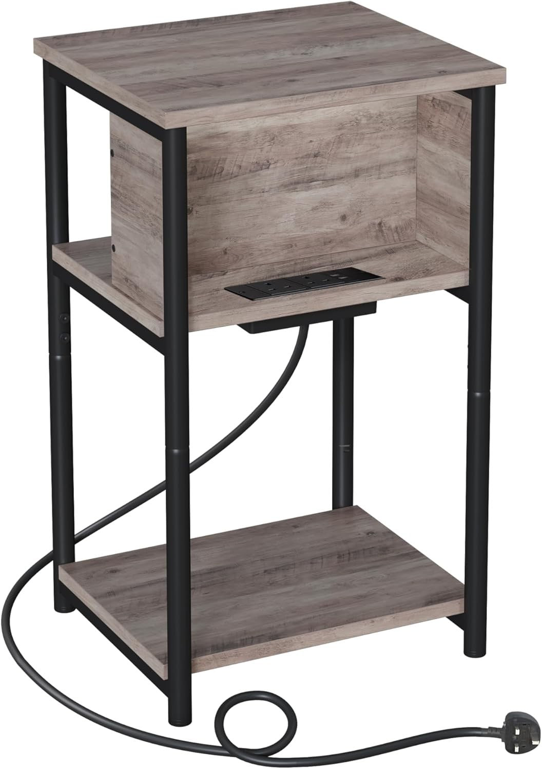 Narrow Side Table with USB & AC Charging Ports, 3-Tier 30x34x58cm Table
