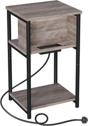 Narrow Side Table with USB & AC Charging Ports, 3-Tier 30x34x58cm Table