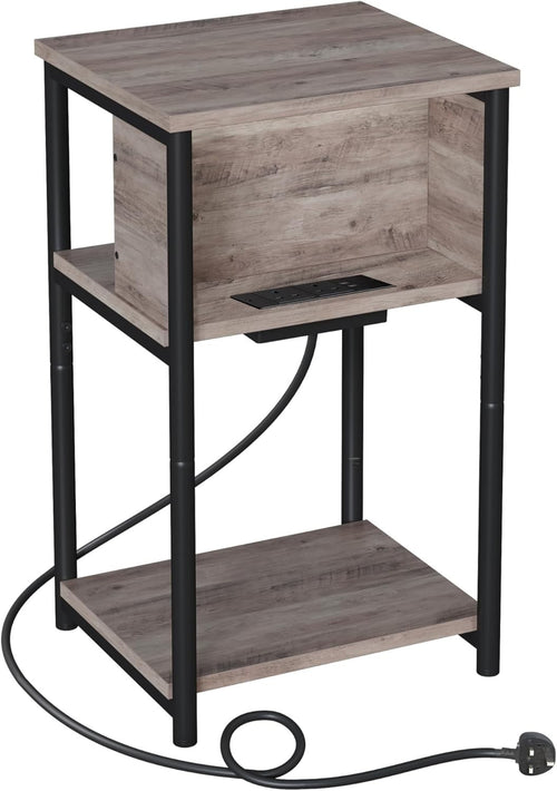 Narrow Side Table with USB & AC Charging Ports, 3-Tier 30x34x58cm Table